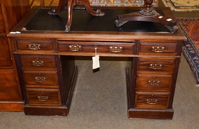 Lot 1186 - An early 20th century leather inset mahogany pedestal desk, with Art Nouveau copper handles,...