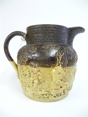 Lot 95 - A Saltglaze Stoneware Harvest Jug, mid 19th century, of baluster form with reeded neck, moulded and