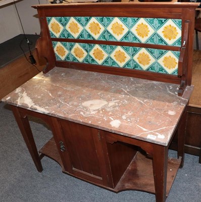 Lot 1240 - A Victorian wash stand with tile back and marble top, together with a Moorish style fountain