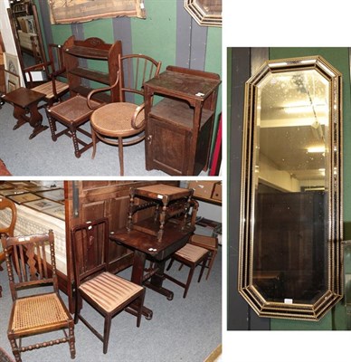 Lot 1246 - A selection of furniture including an open bookcase, oak coffee table, towel rack, Victorian single