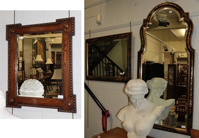 Lot 1259 - Two modern chinoiserie mirrors and a 1920s oak mirror, largest 64cm by 138cm