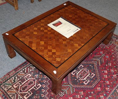 Lot 1262 - A Chinese elm and parquetry decorated coffee table, 3rd quarter 19th century, of rectangular...
