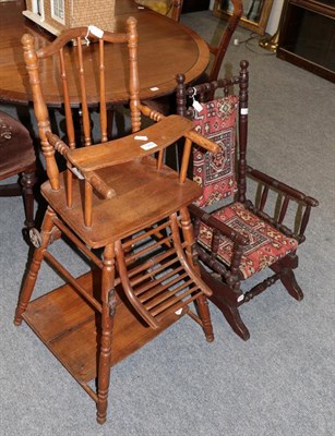 Lot 1268 - Child's American rocking chair and a late 19th century metamorphic high chair (2)