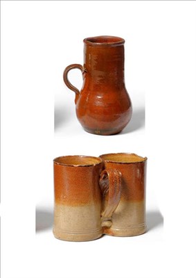 Lot 102 - A Brown Saltglaze Stoneware Double Tavern Mug, probably London, mid 18th century, the...