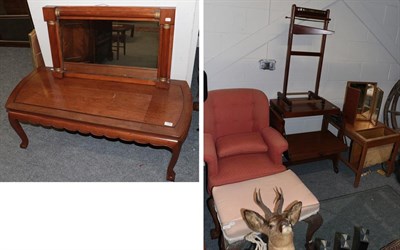 Lot 1280 - Mixed furniture comprising a magazine table, a tryptich mirror, a butlers stand, an occasional...