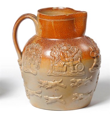 Lot 105 - A Lambeth Saltglaze Stoneware Jug, early 19th century, of baluster form moulded and applied...