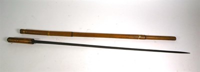 Lot 28 - ~ Two bamboo sword sticks, two other sword sticks including one with a tigers eye pommel,...