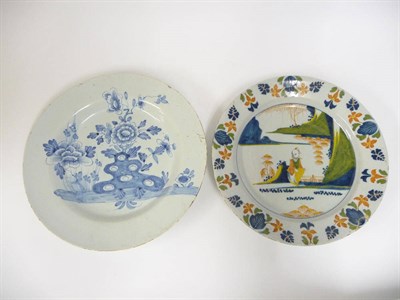 Lot 110 - A Lambeth Delft Dish, circa 1770, painted in blue, green, red and ochre with a chinoiserie...