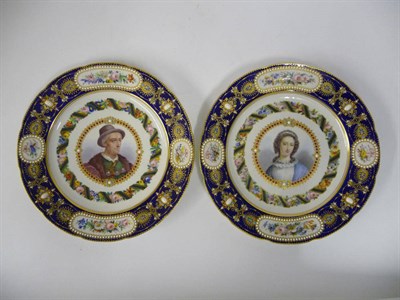 Lot 112 - A Pair of Sèvres Style Porcelain Cabinet Plates, late 19th century, painted with a bust...