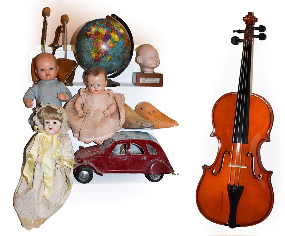 Lot 53 - ~ Assorted collectables including composite and bisque dolls, novelty 20cm globe, shoe...
