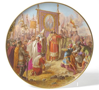 Lot 115 - A Vienna Porcelain Circular Tray, circa 1900, painted with a named scene Stefan der Konig von...