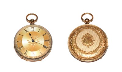 Lot 133 - A Continental yellow metal engine turned pocket watch stamped 18k, gross weight 40.8 grams
