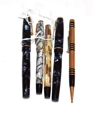 Lot 148 - A Merlin fountain pen with nib stamped 14K-585, a Merlin fountain pen with nib stamped 14K-585,...