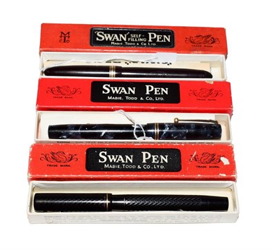 Lot 178 - Three Swan fountain pens, each with nibs stamped ''2'' 14ct, all boxed (3)