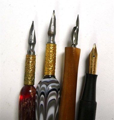 Lot 185 - Various pen craft items including: The ''Chatsworth'' Pen with nib stamped 14c (lid lacking),...