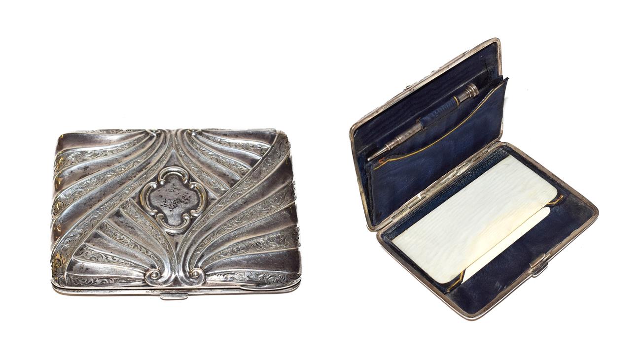 Lot 195 - An Edward VII or George V silver card-case / notebook, maker's mark worn, Birmingham, circa...