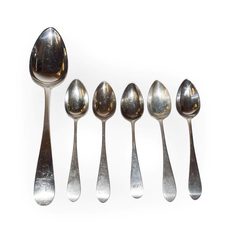 Lot 203 - A collection of George III Scottish silver flatware, comprising: a set of four Pointed Old...