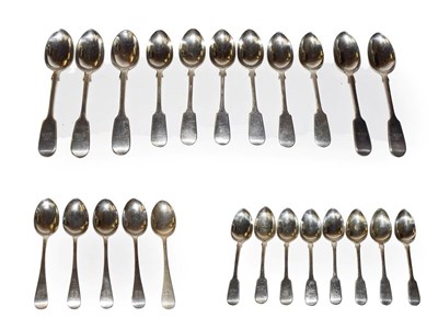 Lot 204 - A collection of assorted flatware, including: a set of eight Fiddle pattern dessert-spoons,...