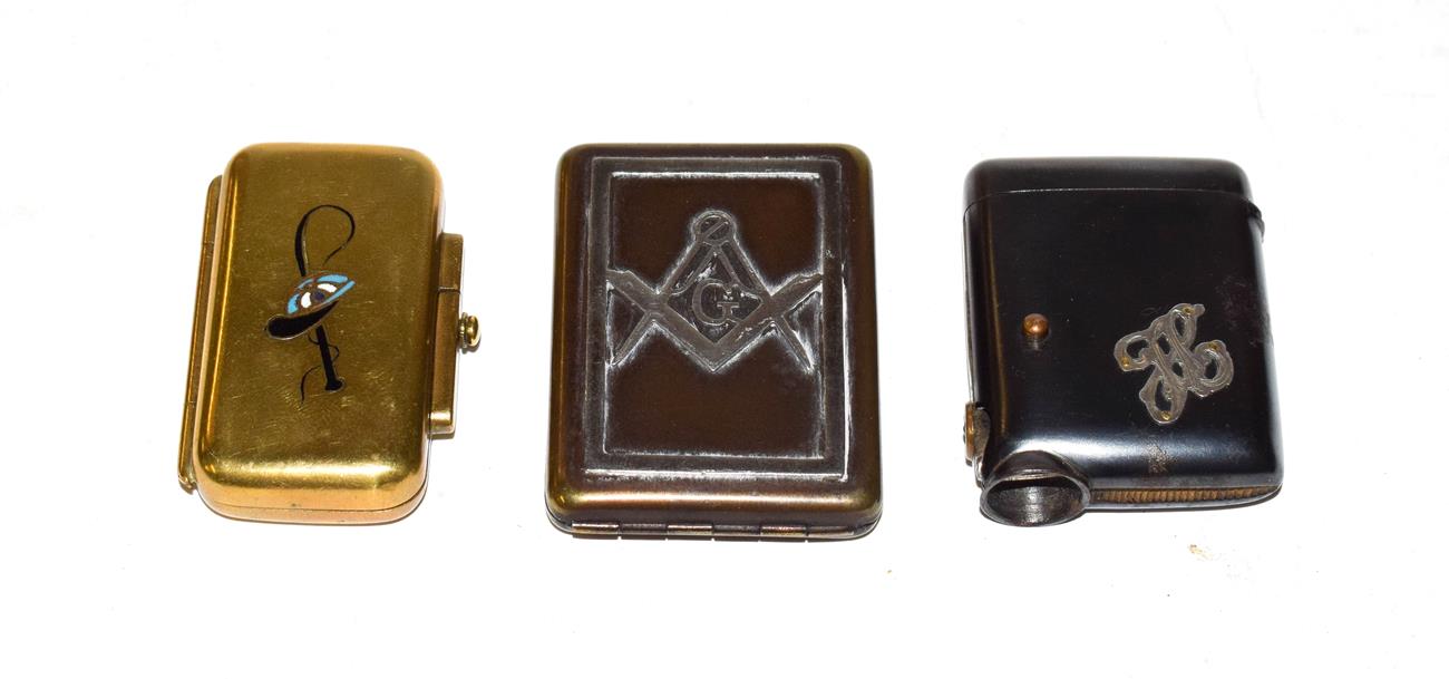 Lot 205 - Two vesta cases and a match-box holder, each apparently Unmarked, First Quarter 20th Century,...