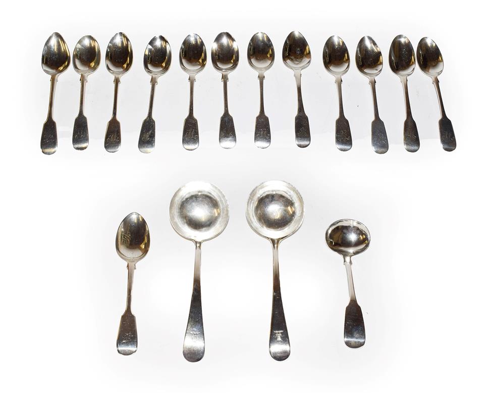 Lot 216 - A collection of silver flatware, Fiddle pattern, some engraved with differing initial,...
