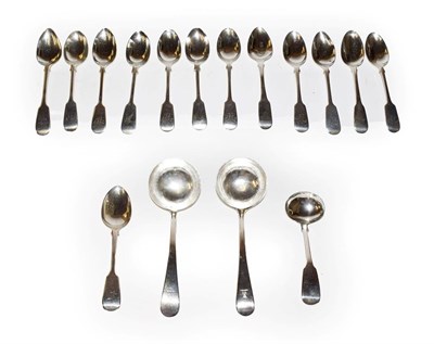 Lot 216 - A collection of silver flatware, Fiddle pattern, some engraved with differing initial,...