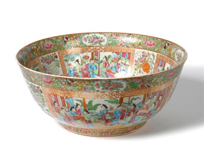 Lot 131 - A Cantonese Porcelain Punch Bowl, mid 19th century, of circular form typically painted with figures