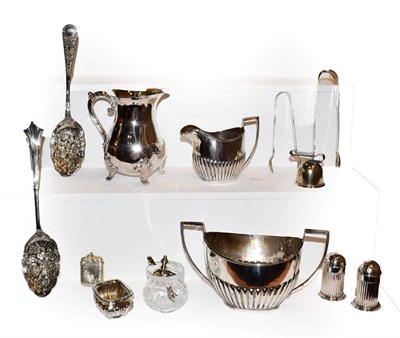 Lot 243 - A collection of assorted silver and silver plate, the silver comprising: a cream-jug and...