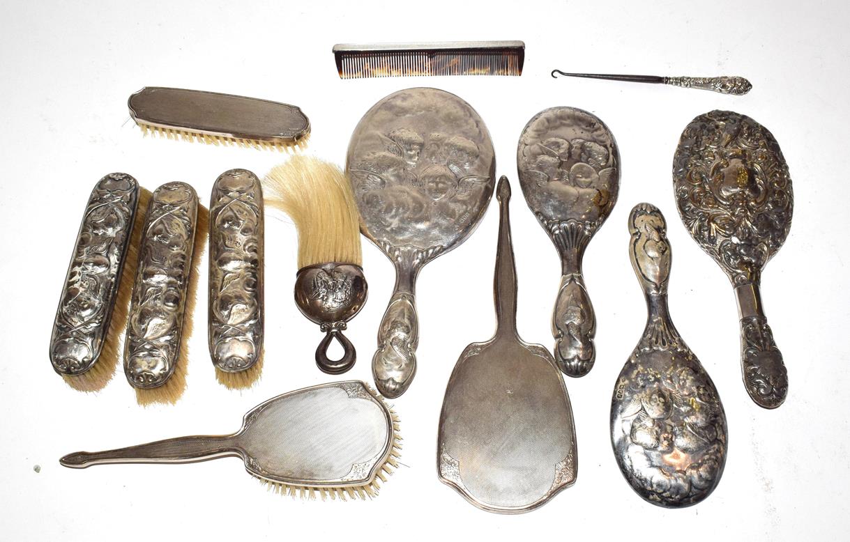 Lot 246 - Assorted silver dressing table Items, including: various brushes and mirrors; a comb and a...