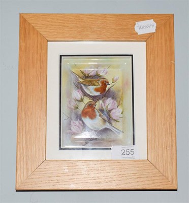 Lot 255 - A framed Elliot Hall enamelled dish, signed N Creed