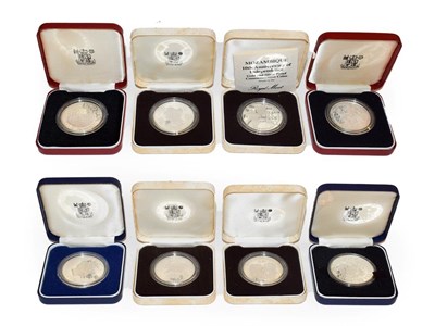 Lot 279 - A collection of 8 x One Ounce Silver Proof Coins consisting of: Lesotho, 1981 silver proof...