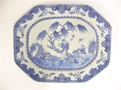 Lot 135 - A Chinese Porcelain Meat Platter, Qianlong, of canted rectangular form, painted in underglaze...