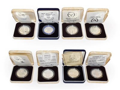 Lot 282 - A collection of 8 x One Ounce Silver Proof Coins consisting of: Burmuda, 1981 silver proof one...