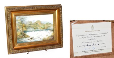 Lot 285 - A Royal Worcester hand painted plaque decorated with a waterfall and signed A. Badman, 17cm by...