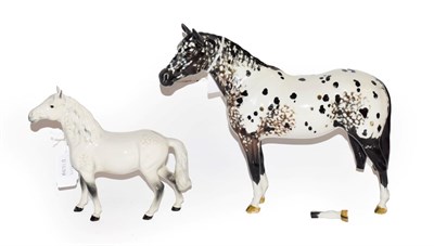 Lot 289 - Beswick Pony (Head up), model No. 1197, grey gloss and Appaloosa Stallion, model No. 1772,...