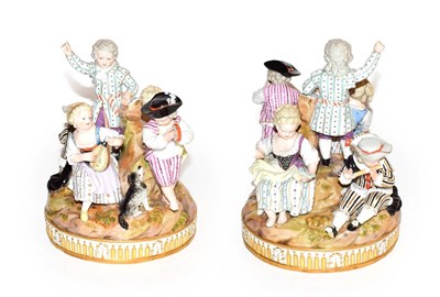 Lot 291 - A late 19th century Meissen figure group emblematic of music, crossed swords mark, 18cm