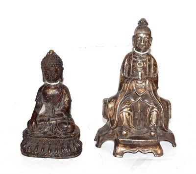 Lot 292 - A bronze seated Buddah, 18cm high, unsigned, together with a metal seated Holy man, 24cm high,...