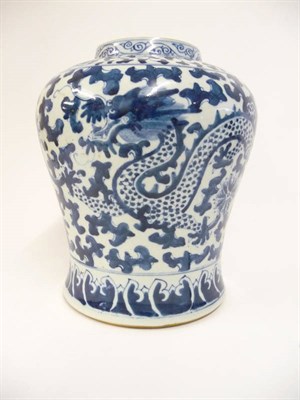 Lot 137 - A Chinese Porcelain Baluster Jar, Qing Dynasty, painted in underglaze blue with a dragon and...