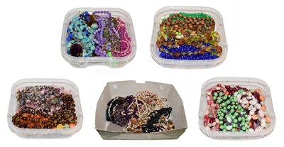 Lot 302 - A quantity of costume jewellery including beaded necklaces of various lengths and designs,...