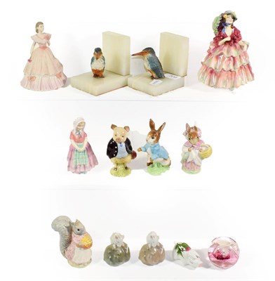 Lot 309 - Royal Doulton ladies, Beswick Beatrix Potter figures, Royal Copenhagen model of a mouse, and a cold