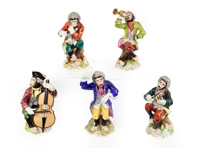 Lot 310 - Meissen style five part Monkey band orchestra