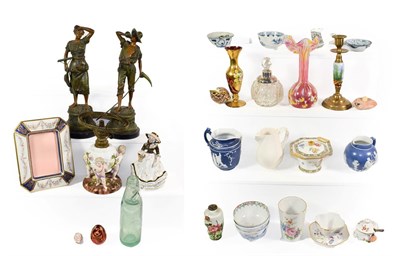Lot 311 - Two trays of assorted spelter figures of farm workers, Royal Crown Derby, cloisonne, Chinese...