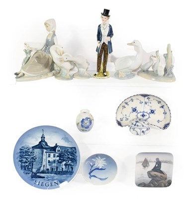 Lot 315 - A tray of Royal Copenhagen dishes and Lladro figures etc