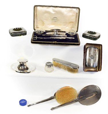 Lot 317 - A collection of assorted silver dressing-table items, including: a hair-brush and hand-mirror;...