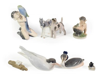 Lot 318 - A tray of Royal Copenhagen figures and models including Two fauns models 752 & 713, grebe, foal etc