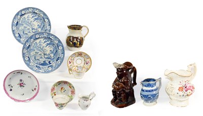 Lot 319 - Two trays of 19th century ceramics including pearl ware, Toby jug, documentary jug, New Hall...