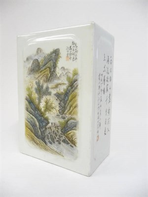 Lot 139 - A Chinese Porcelain Rectangular Vase, Republic period, moulded with raised rectangular panels...