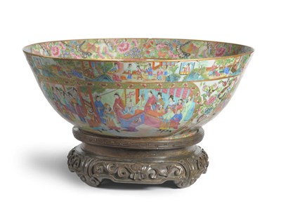 Lot 141 - A Large Cantonese Porcelain Punch Bowl, mid 19th century, typically painted in famille rose enamels