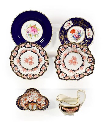 Lot 342 - Six pieces of Derby porcelain including floral painted and Imari examples