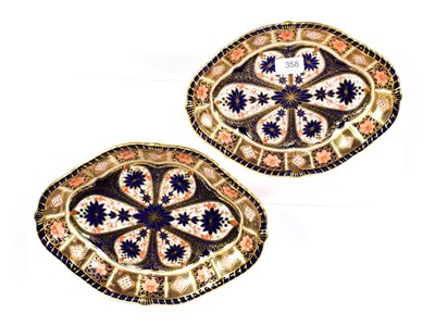 Lot 358 - A pair of Royal Crown Derby lozenge shape Imari dishes 29cm by 21cm