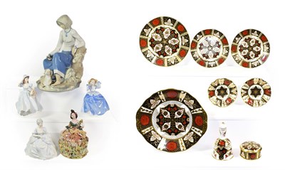 Lot 371 - Eight pieces of Abbeydale Imari porcelain together with three Coalport ladies and a large...
